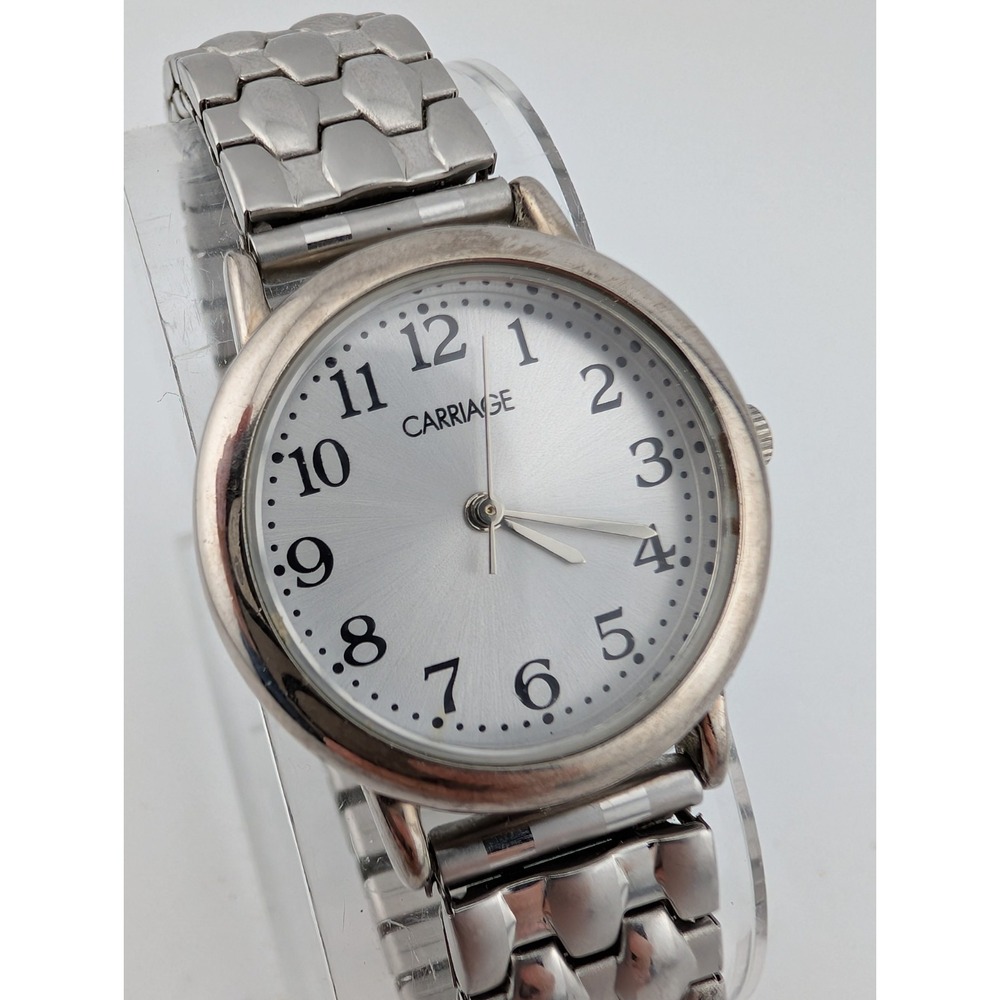 Carriage Timex Watch‎ Women 28mm Case Silver Stretch Band- New Battery